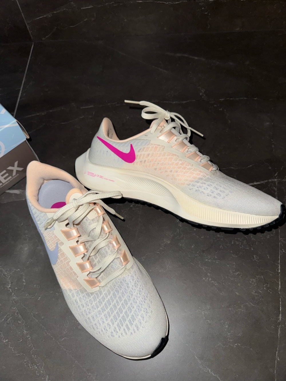 Nike Women's Sneakers - Light Gray with Pink Swoosh